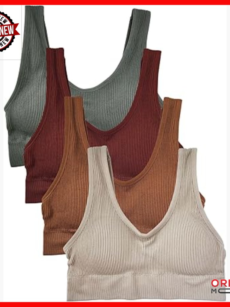 4-Pack Ribbed Bralette Crop Top Sports Bra Medium Support